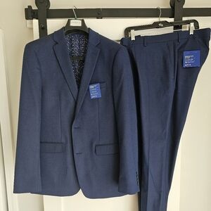 Men's Premier Flex  Extra-Slim Washable Suit Set Navy Blue 42L Jacket 34x34 Pant